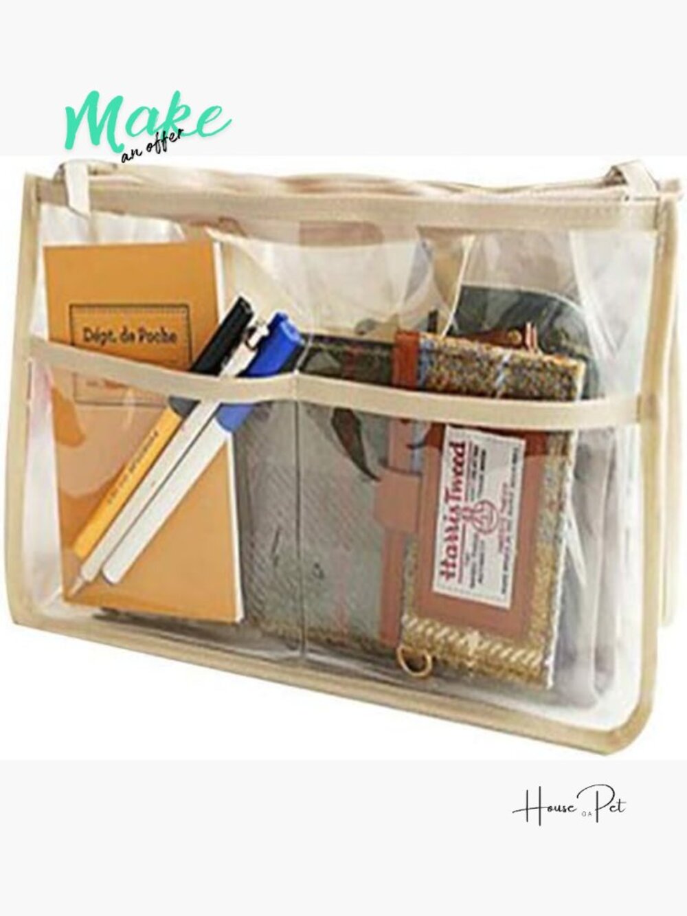 Clear Handbag Organizer Insert with Handle, Multiple Pockets, EVA Material,
